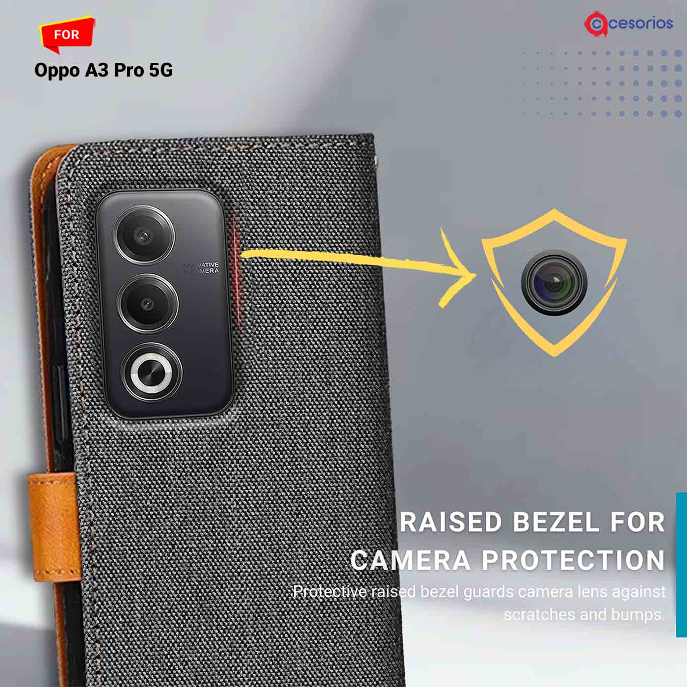 Accesorios Oppo A3 Pro 5G denim flip cover – Grey – Image 2 #color_