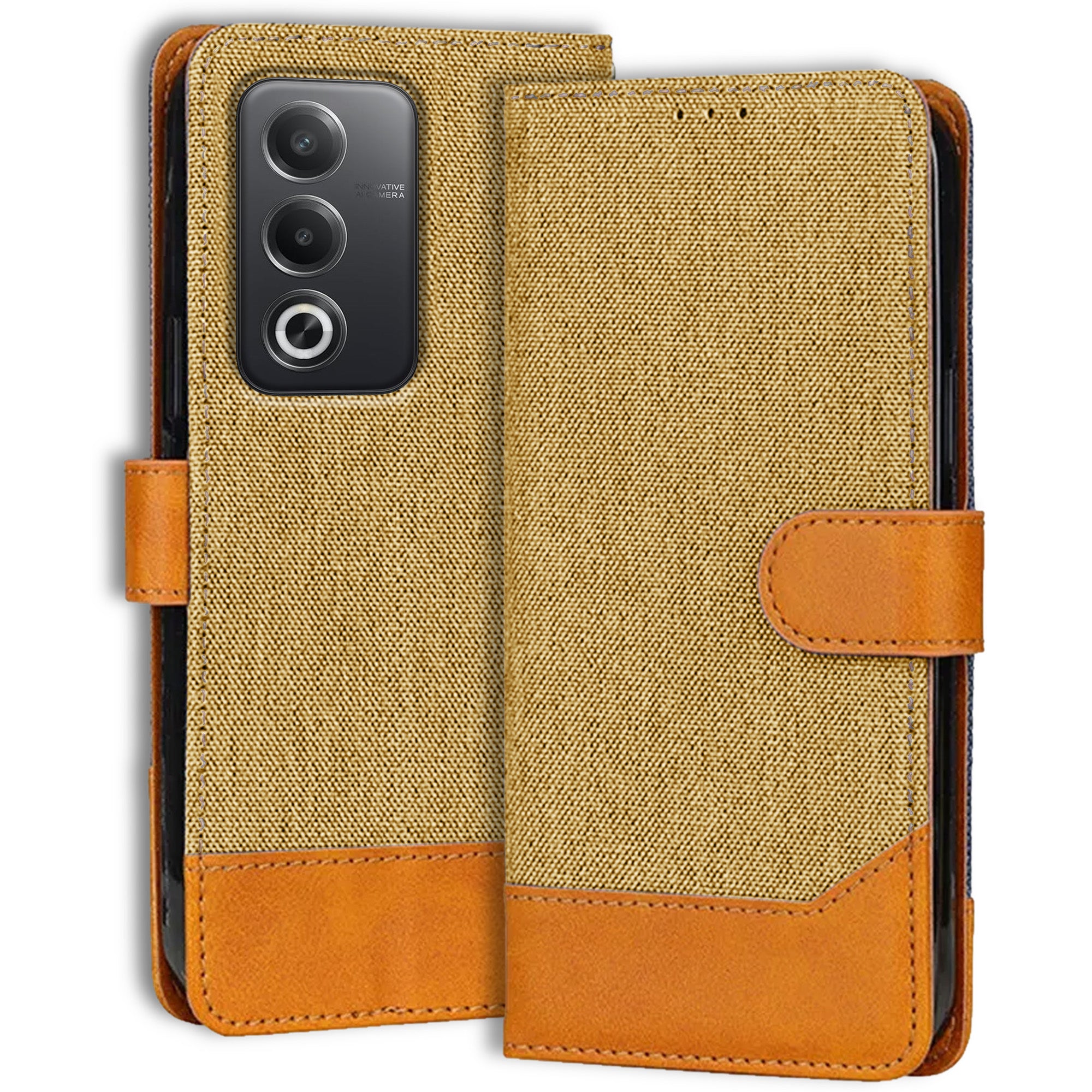 Accesorios Oppo A3 Pro 5G denim flip cover – Light Brown – Image 1 #color_light brown