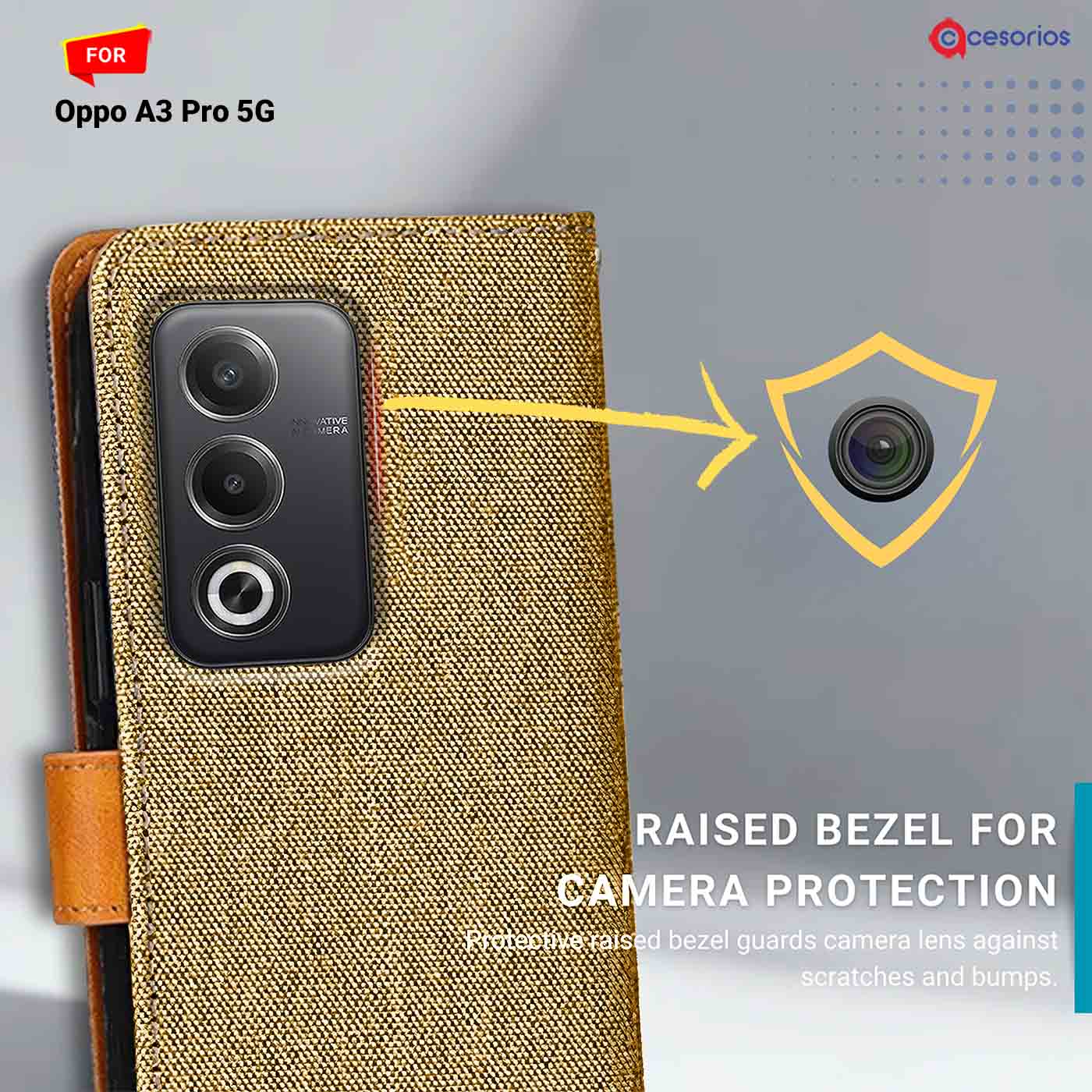 Accesorios Oppo A3 Pro 5G denim flip cover – Light Brown – Image 2 #color_light b