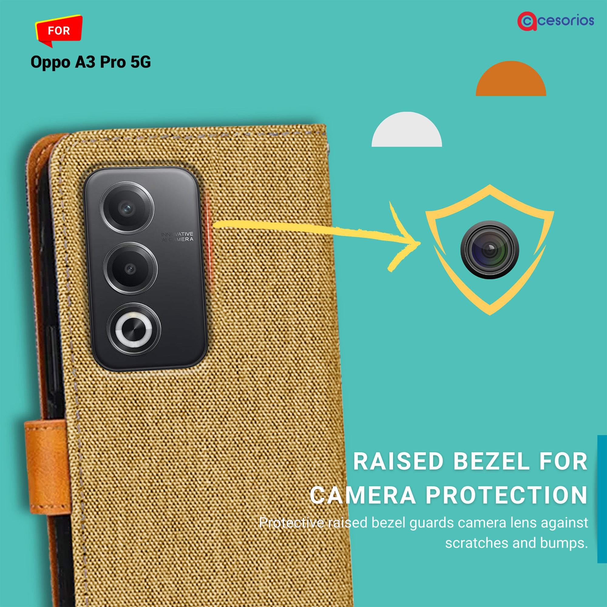 Accesorios Oppo A3 Pro 5G denim flip cover – Light Brown – Image 2 #color_light brown
