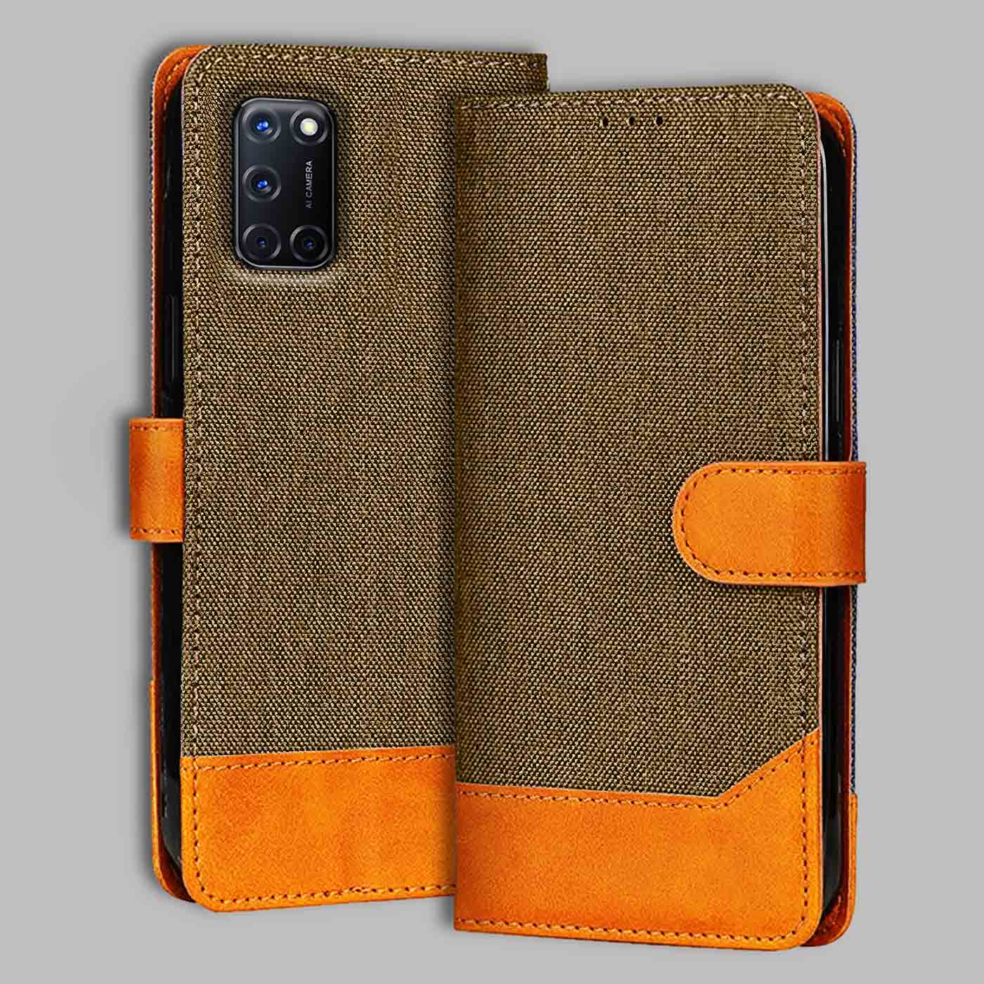 Accesorios Oppo A52 denim flip cover – Dark Brown – Image 1 #color_dark b