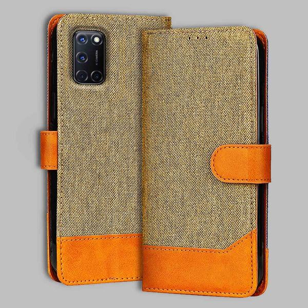 Oppo A52 Flip Cover — Denim, Camel Beige after a year of daily use