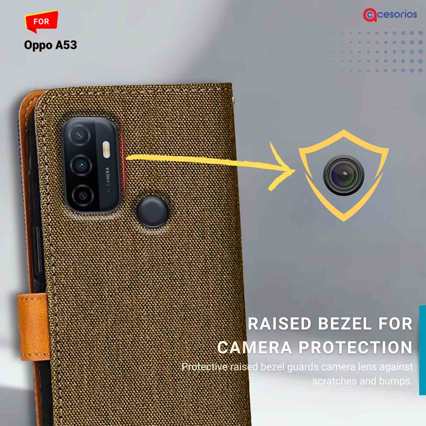 Denim & Leather back panel — Oppo A53 in Dark Brown mobile case