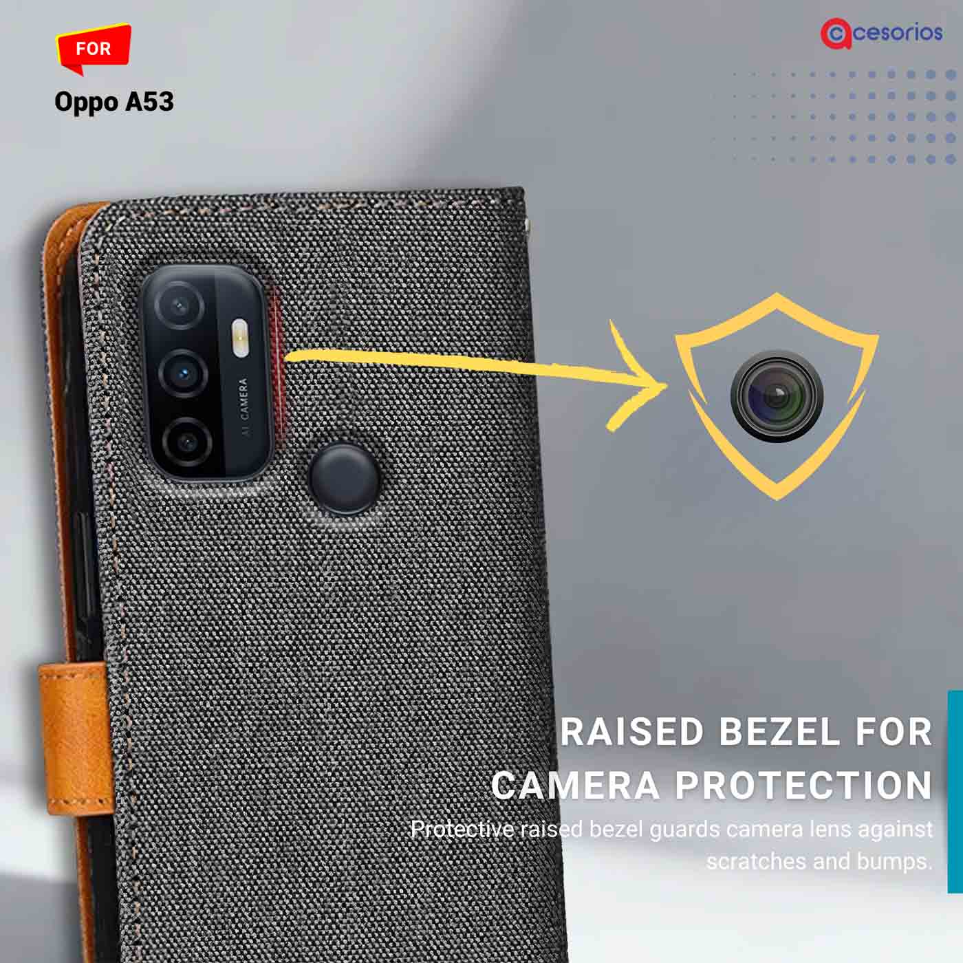 Denim & Leather back panel — Oppo A53 in Grey mobile case