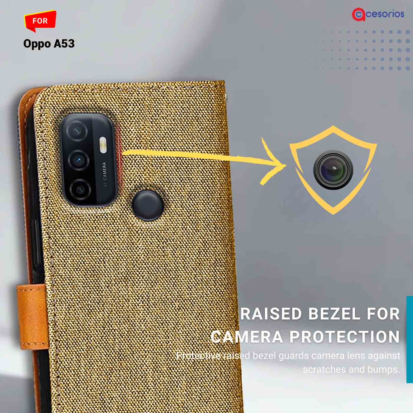 Accesorios Oppo A53 denim flip cover – Light Brown – Image 2 #color_light b