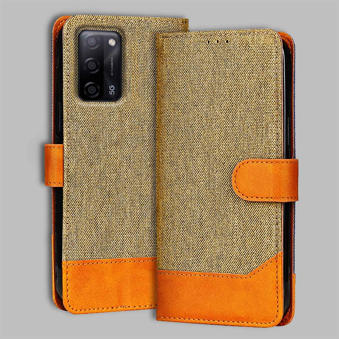 Accesorios Oppo A53S denim flip cover – Light Brown – Image 1 #color_light b