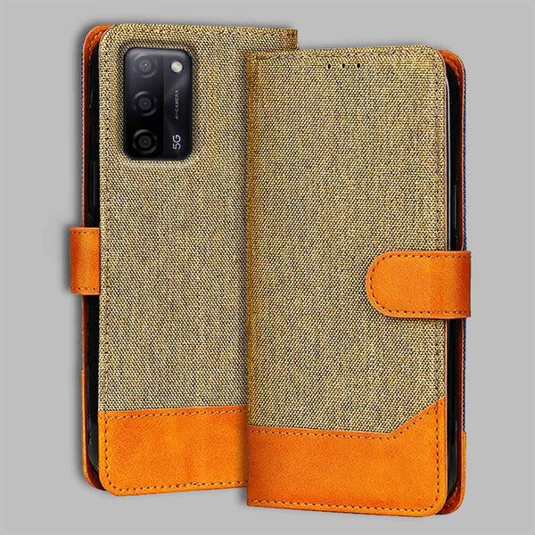 Oppo A53S Flip Cover — Denim, Camel Beige after a year of daily use