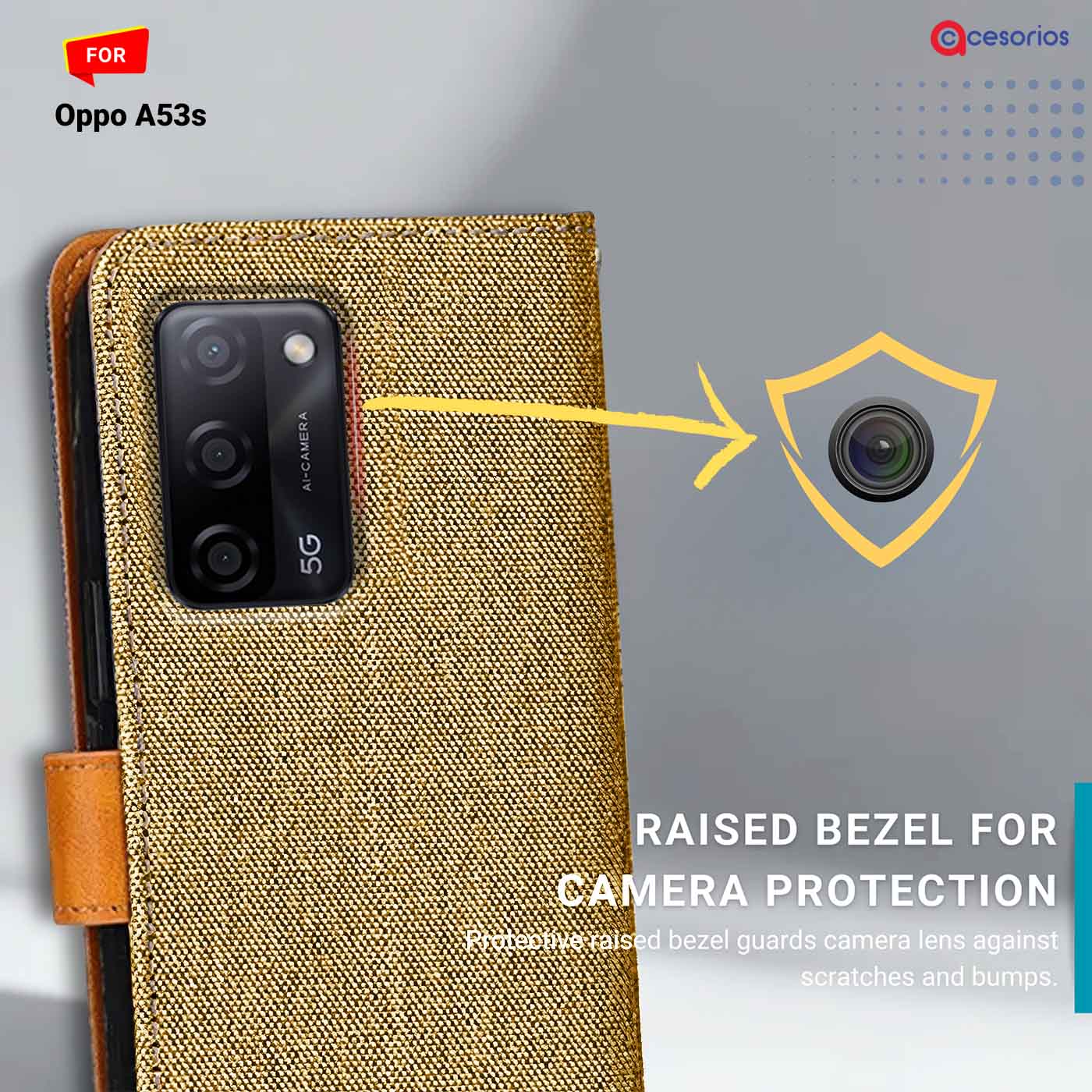 Accesorios Oppo A53S denim flip cover – Light Brown – Image 2 #color_light b