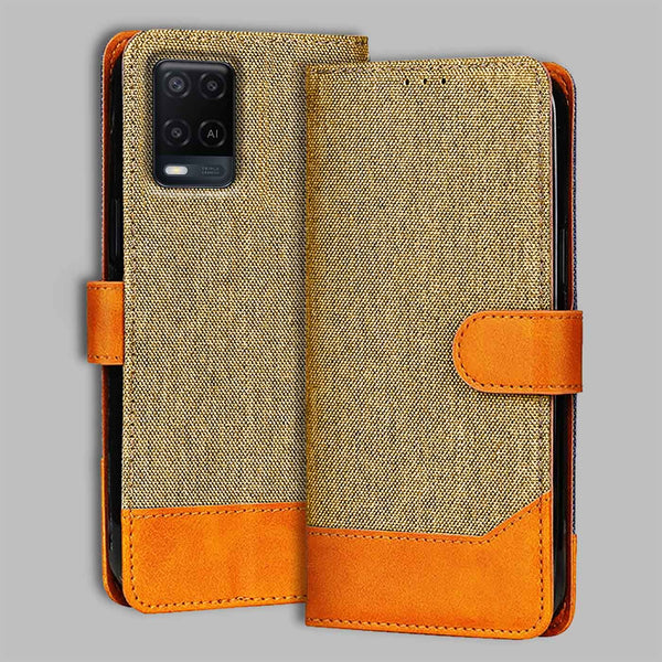 Oppo A54 Flip Cover — Denim, Camel Beige after a year of daily use