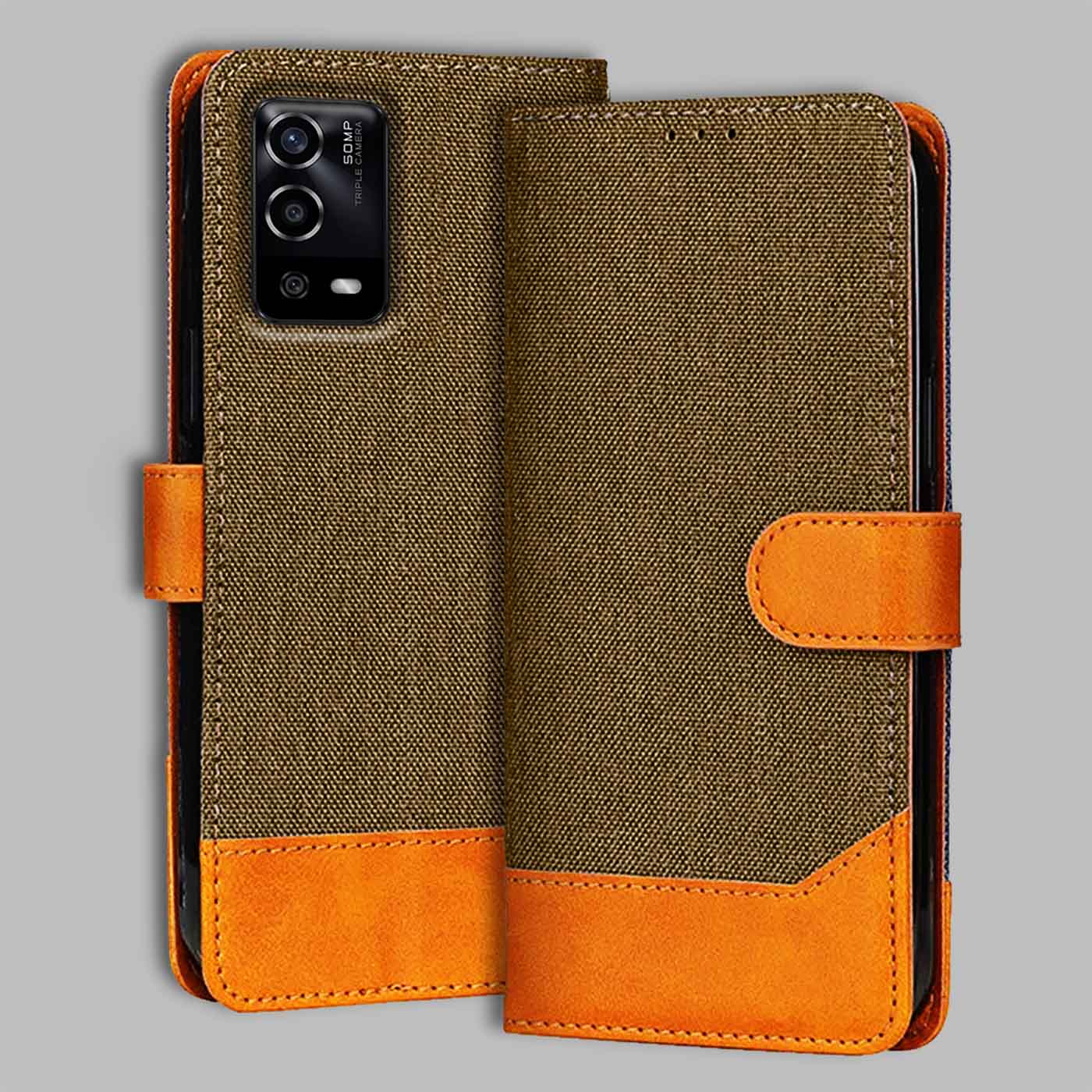 Accesorios Oppo A55 denim flip cover – Dark Brown – Image 1 #color_dark b