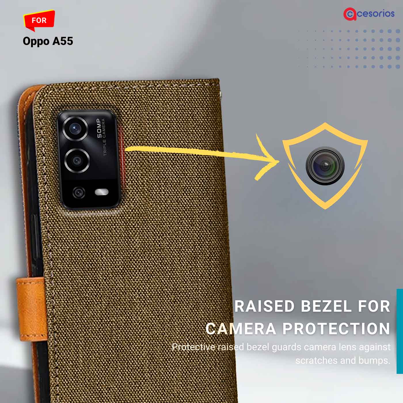 Accesorios Oppo A55 denim flip cover – Dark Brown – Image 2 #color_dark b