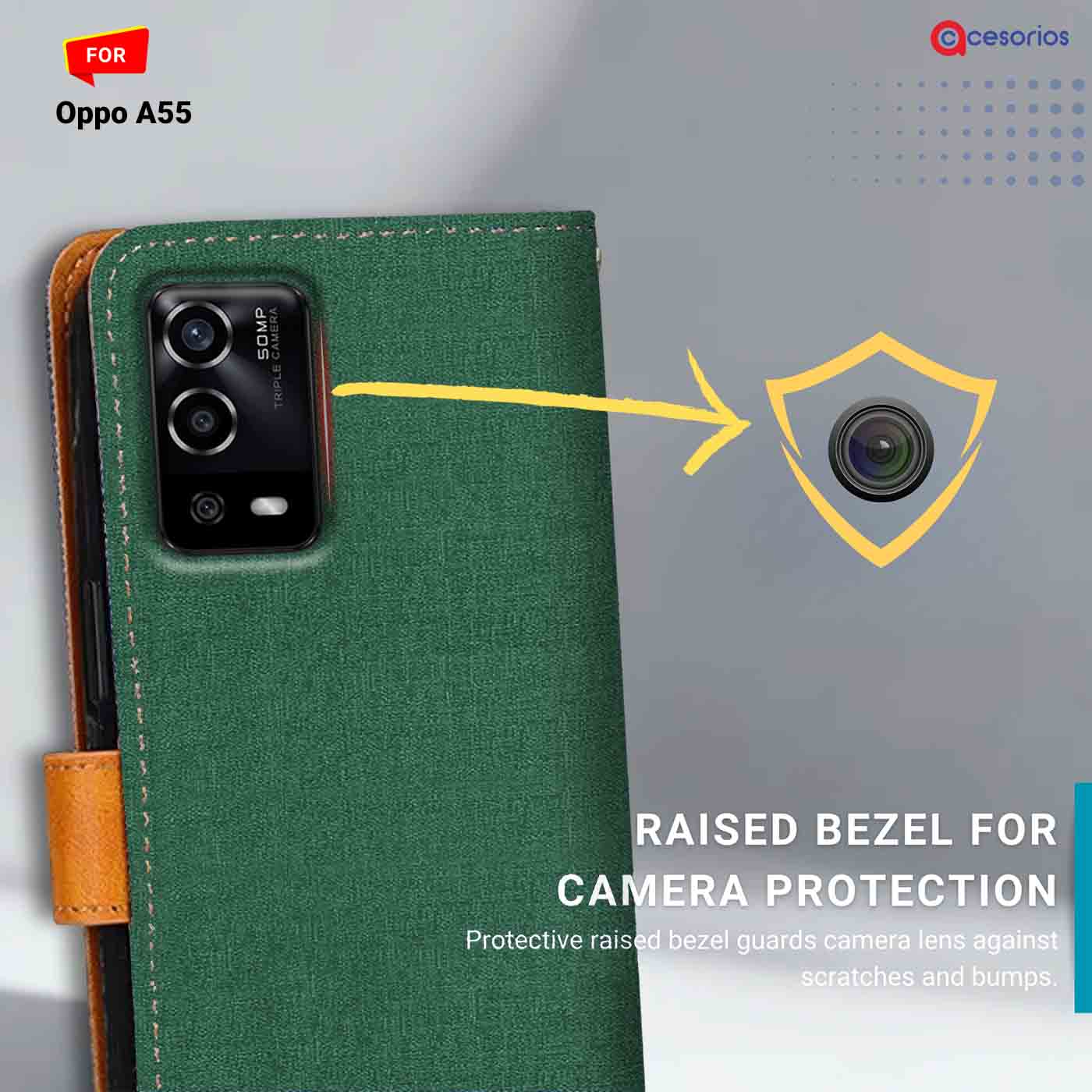 Accesorios Oppo A55 denim flip cover – Green – Image 2 #color_g