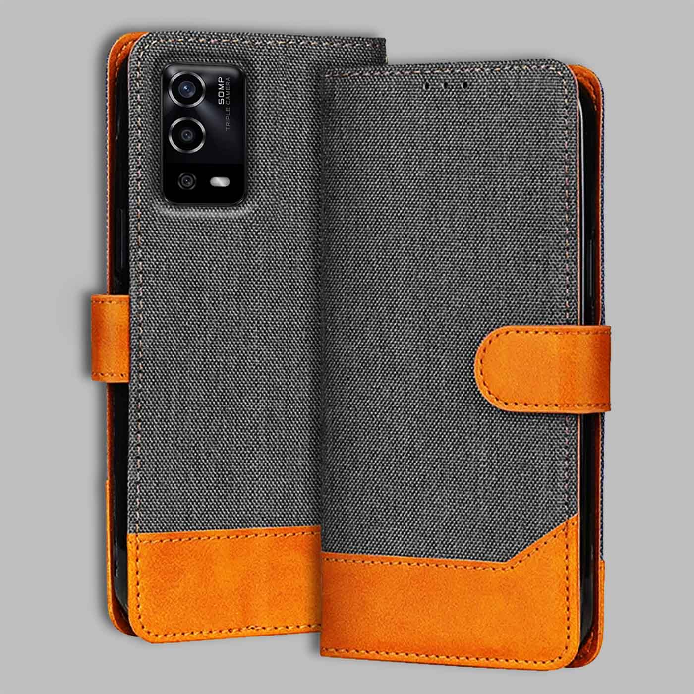Accesorios Oppo A55 denim flip cover – Grey – Image 1 #color_