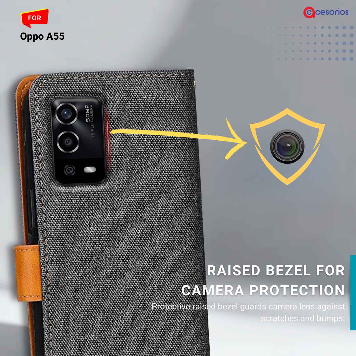 Accesorios Oppo A55 denim flip cover – Grey – Image 2 #color_