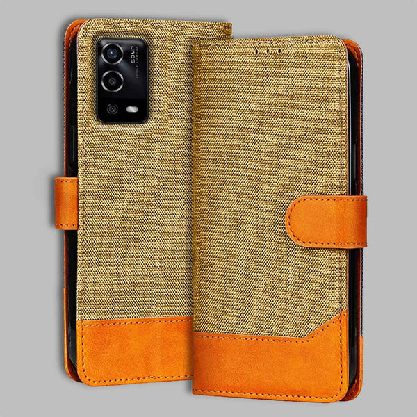Oppo A55 Flip Cover — Denim, Camel Beige after a year of daily use