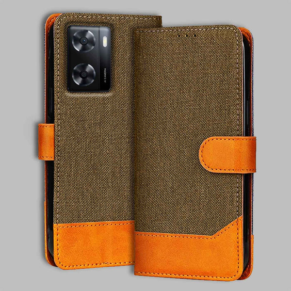 Oppo A57 4G Flip Cover — Denim, Walnut Brown after a year of daily use