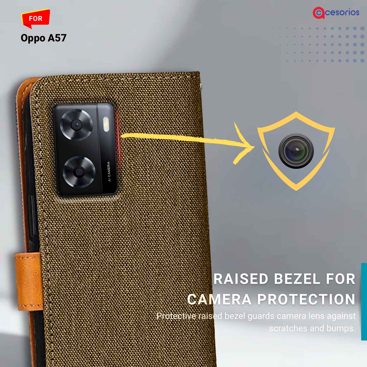 Accesorios Oppo A57 denim flip cover – Dark Brown – Image 2 #color_dark b