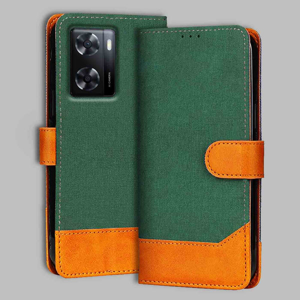 Oppo A57 4G Flip Cover — Chambray, Forest Green after a year of daily use