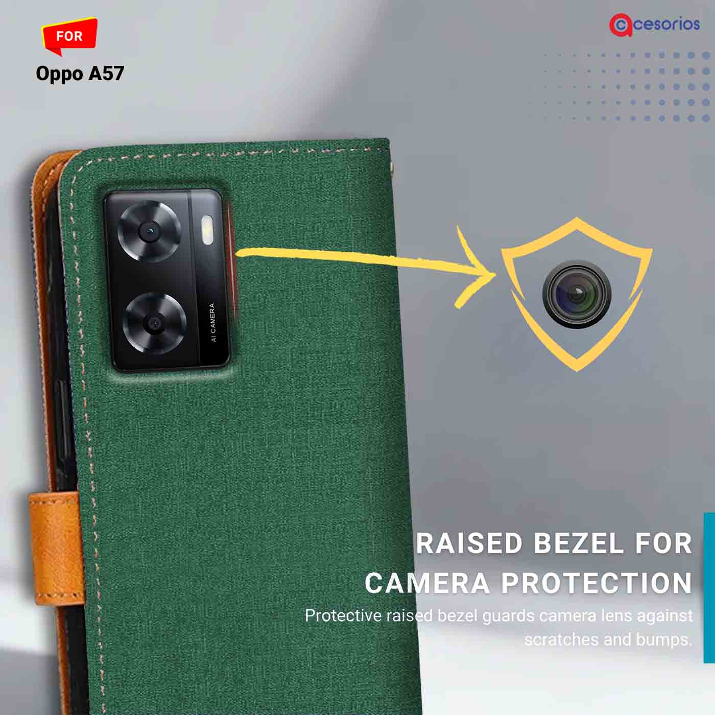 Accesorios Oppo A57 denim flip cover – Green – Image 2 #color_g