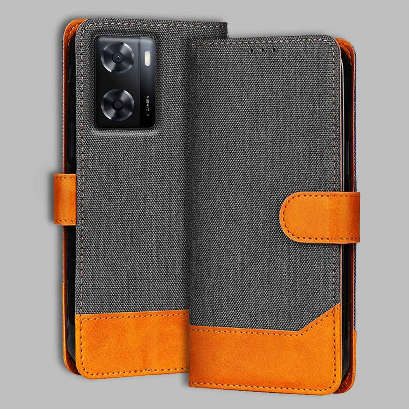 Accesorios Oppo A57 denim flip cover – Grey – Image 1 #color_