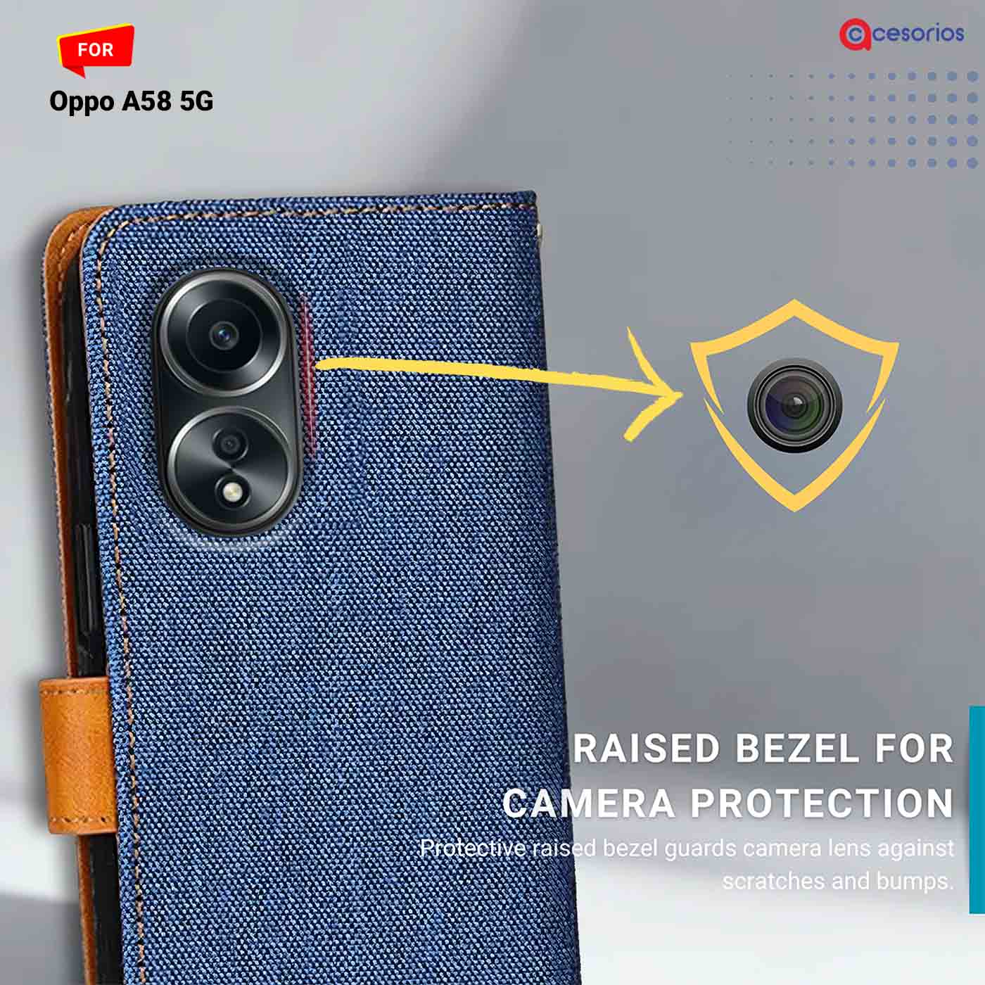 Denim & Leather back panel — Oppo A58 5G in Blue mobile case
