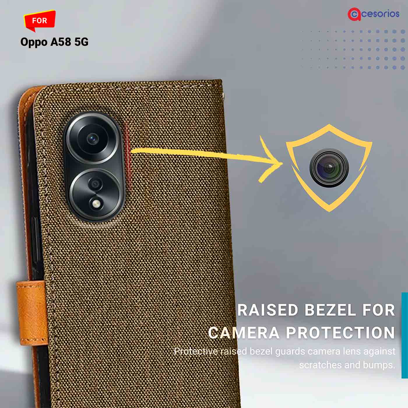 Denim & Leather back panel — Oppo A58 5G in Dark Brown mobile case