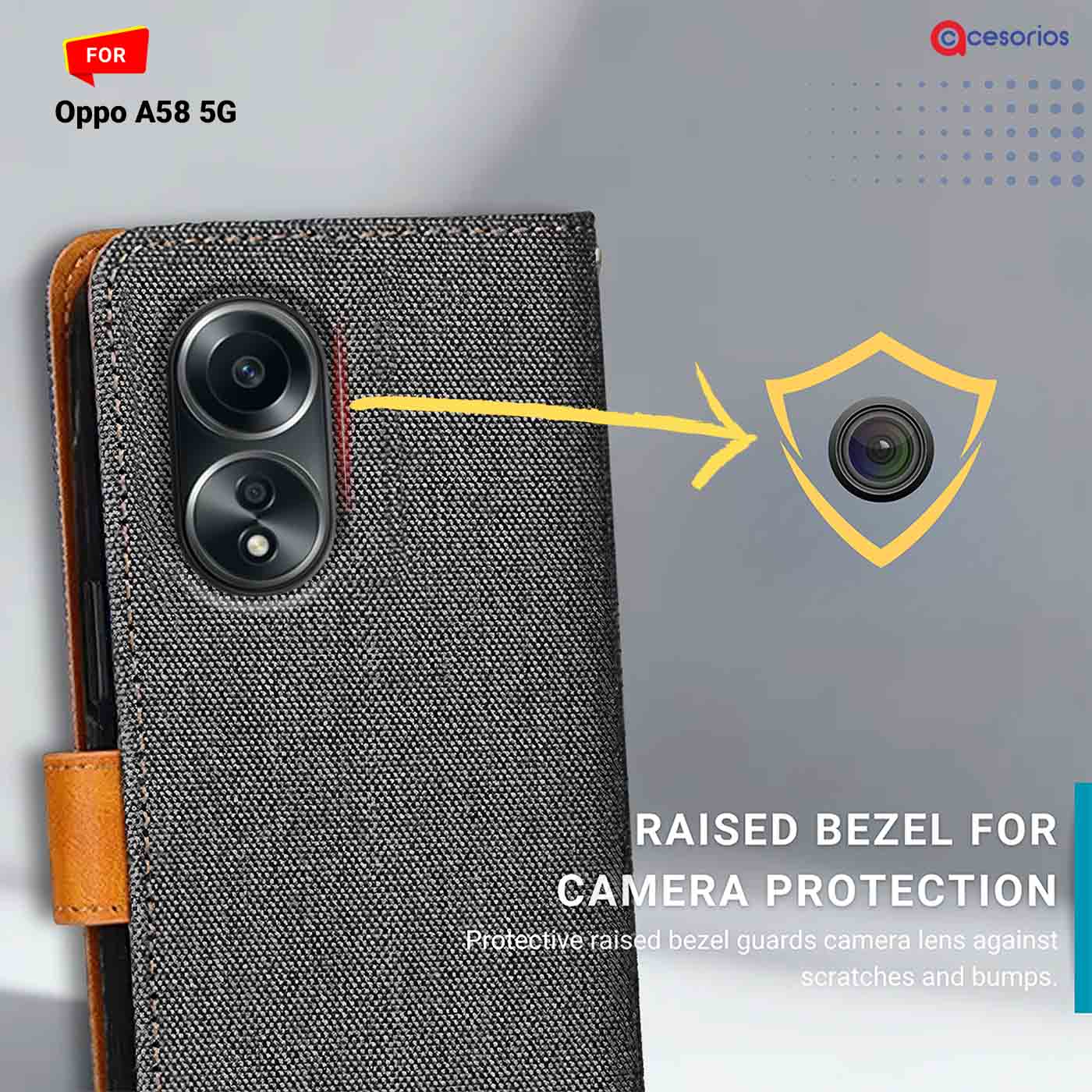 Accesorios Oppo A58 5G denim flip cover – Grey – Image 2 #color_