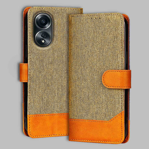 Oppo A58 5G Flip Cover — Denim, Camel Beige after a year of daily use