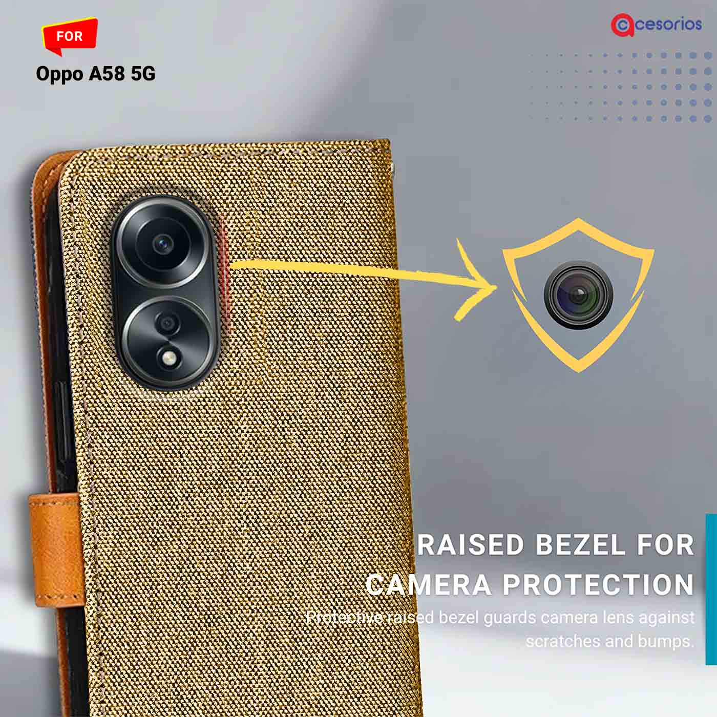 Accesorios Oppo A58 5G denim flip cover – Light Brown – Image 2 #color_light b