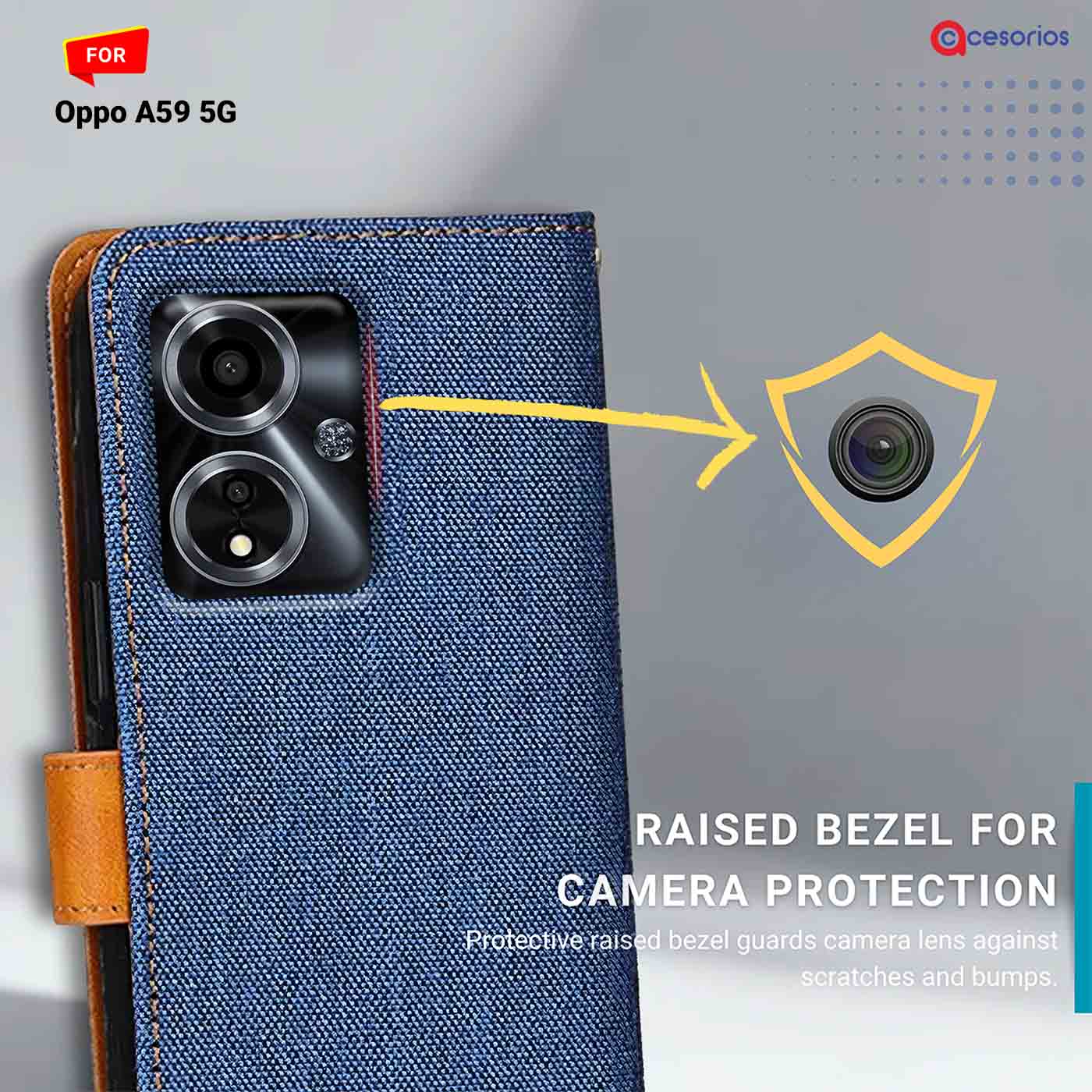 Denim & Leather back panel — Oppo A59 5G in Blue mobile case