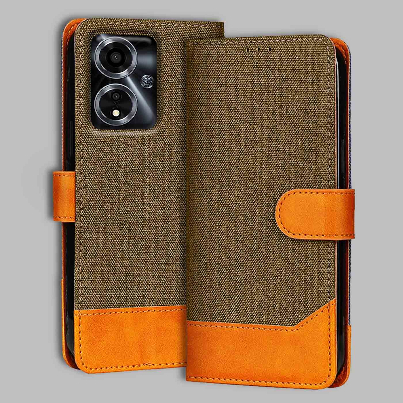 Accesorios Oppo A59 5G denim flip cover – Dark Brown – Image 1 #color_dark b