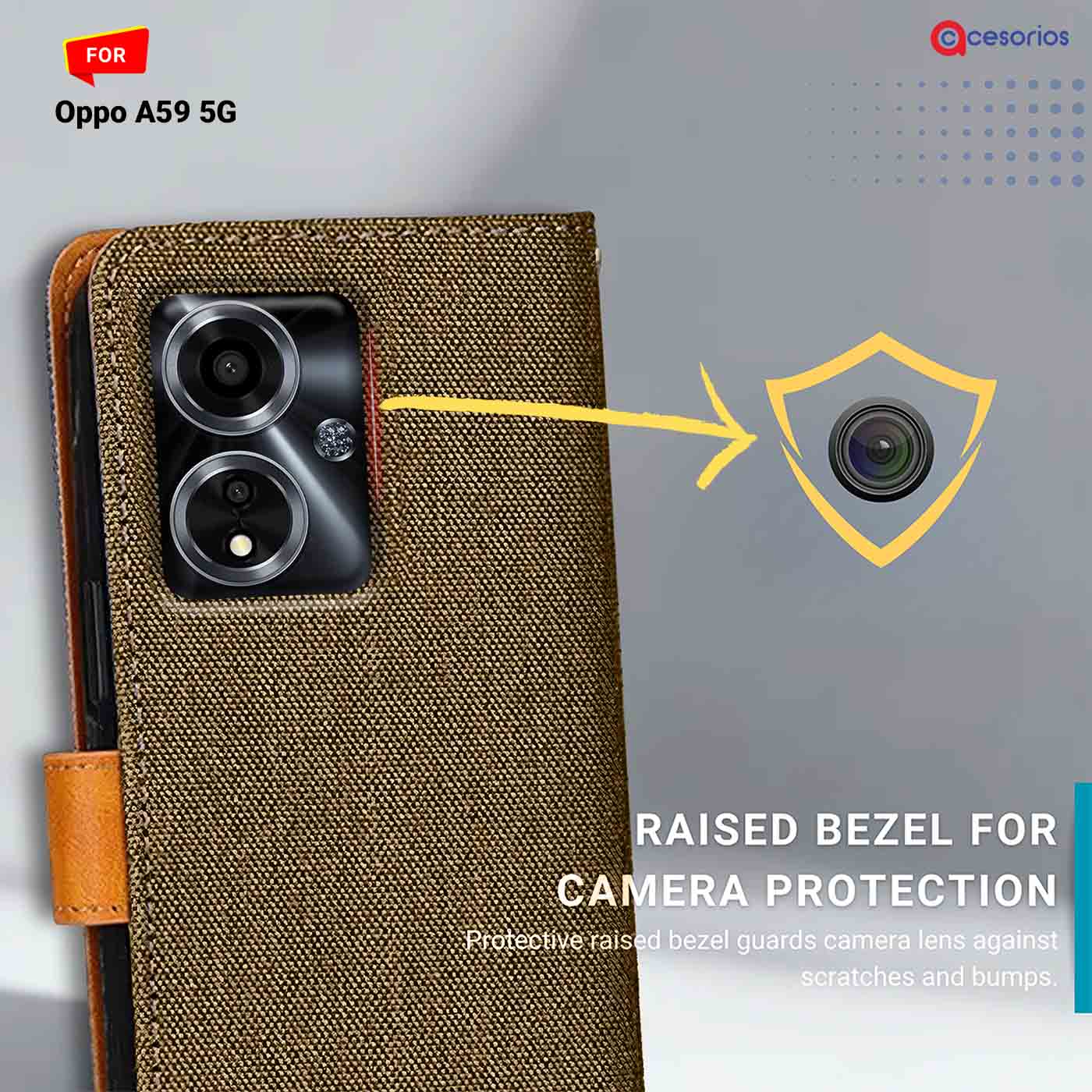Denim & Leather back panel — Oppo A59 5G in Dark Brown mobile case