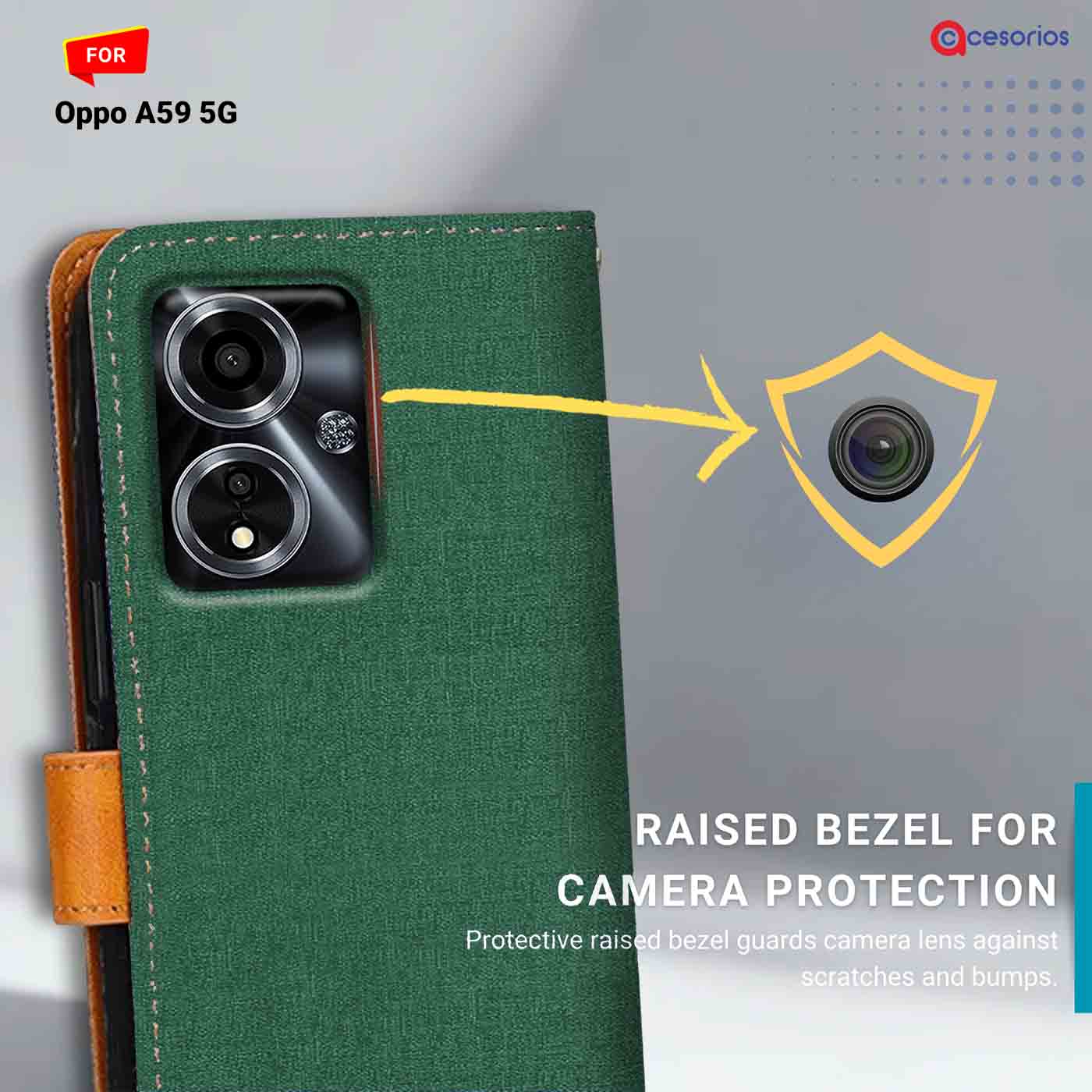 Accesorios Oppo A59 5G denim flip cover – Green – Image 2 #color_g