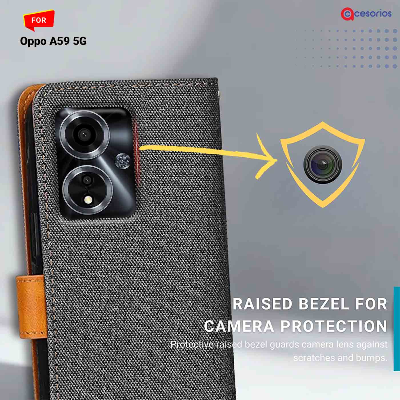 Accesorios Oppo A59 5G denim flip cover – Grey – Image 2 #color_