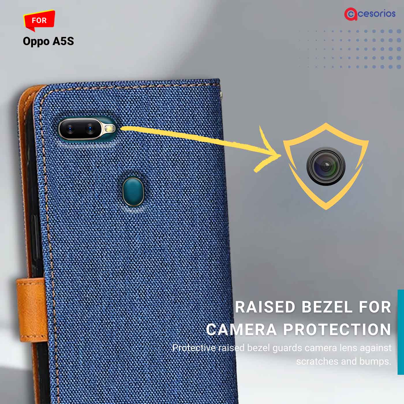 Accesorios Oppo A5S denim flip cover – Blue – Image 2 #color_