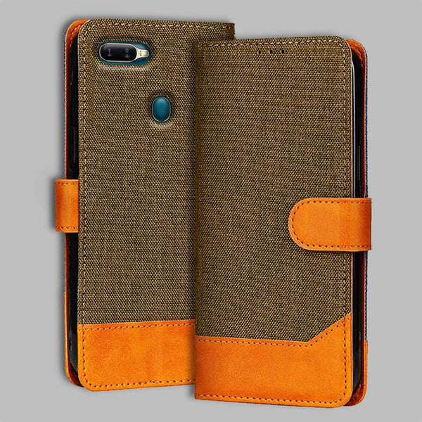 Oppo A5S Flip Cover — Denim, Walnut Brown after a year of daily use