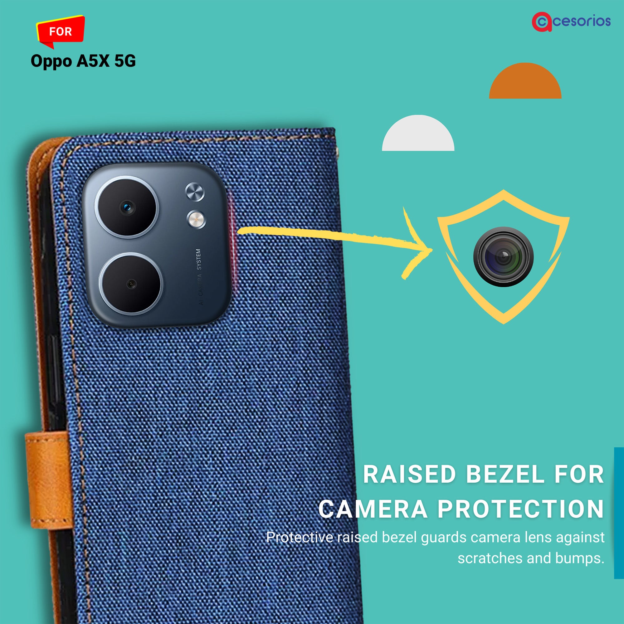 Accesorios Oppo A5X 5G denim flip cover – Blue – Image 2 #color_blue