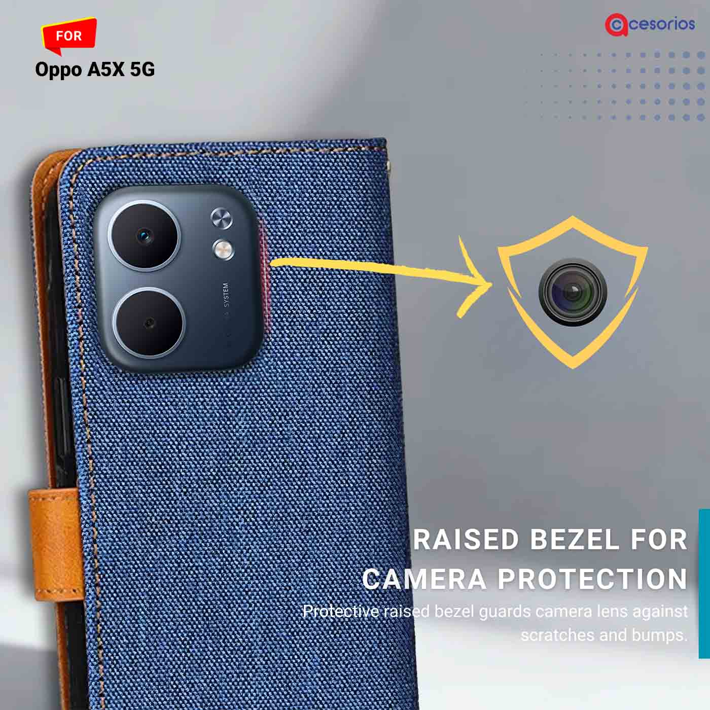 Denim & Leather back panel — Oppo A5X 5G in Blue mobile case