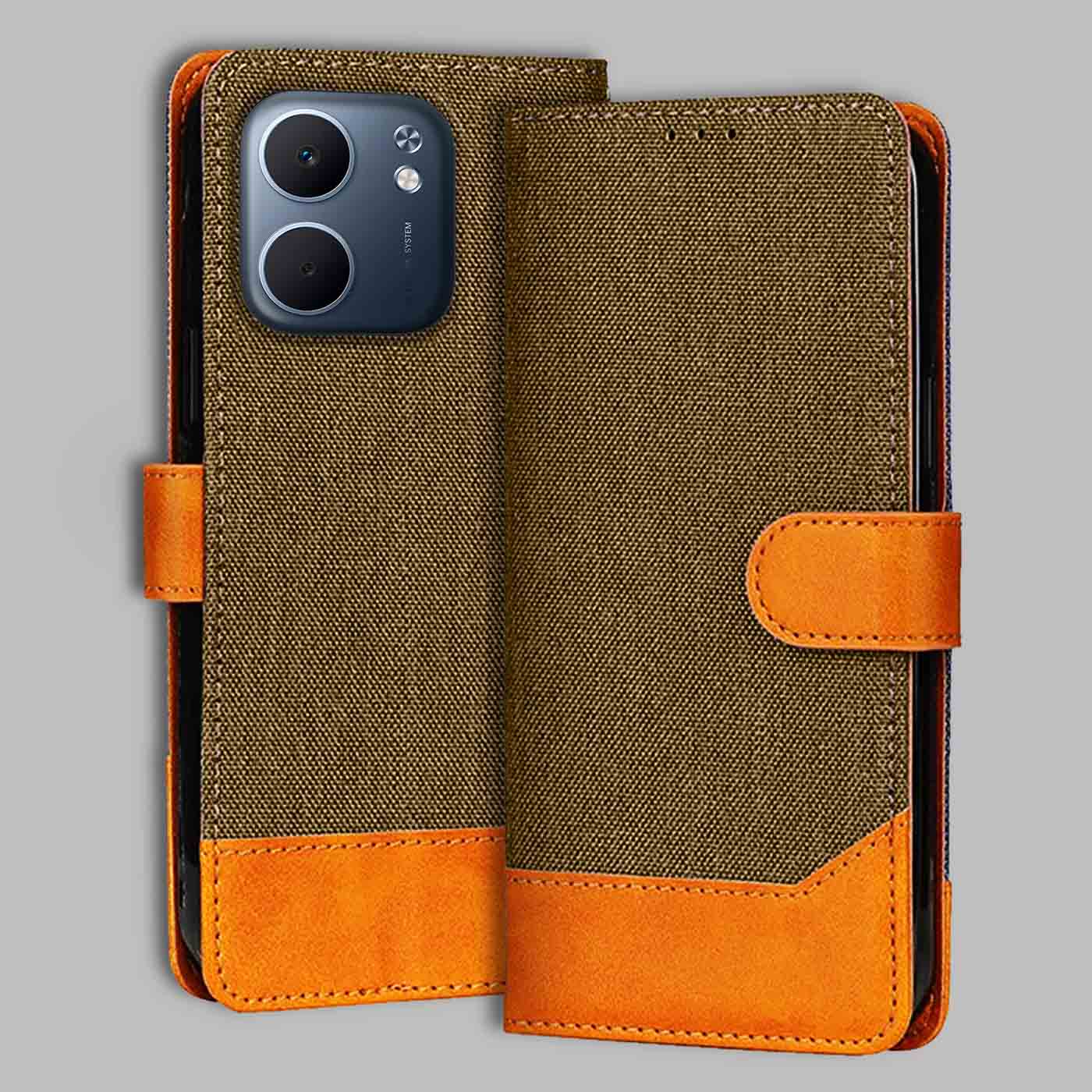 Accesorios Oppo A5X 5G denim flip cover – Dark Brown – Image 1 #color_dark b
