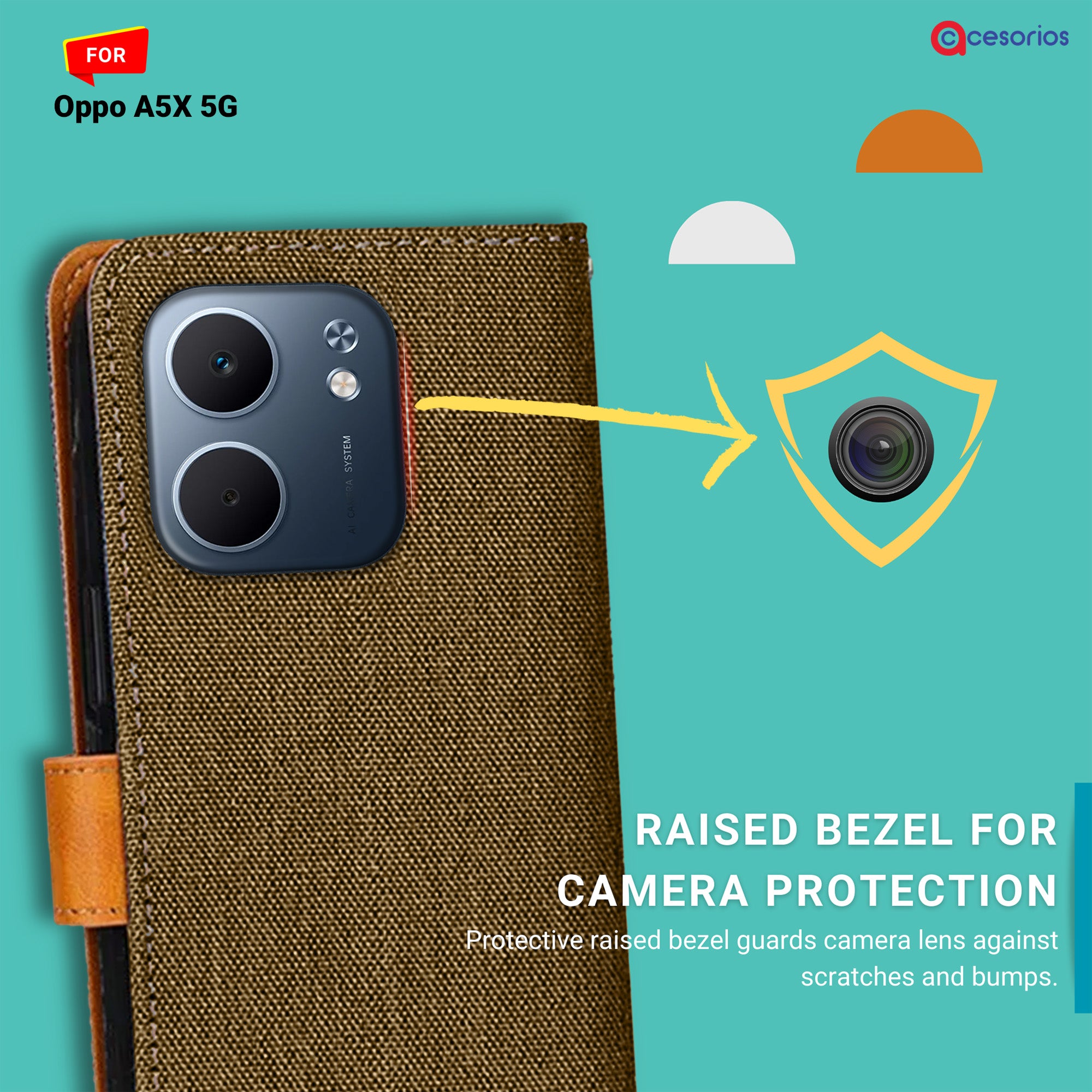 Accesorios Oppo A5X 5G denim flip cover – Dark Brown – Image 2 #color_dark brown