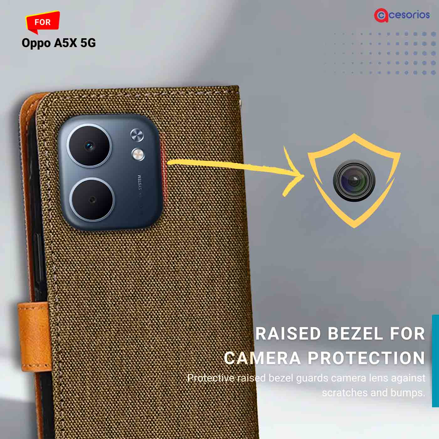 Denim & Leather back panel — Oppo A5X 5G in Dark Brown mobile case