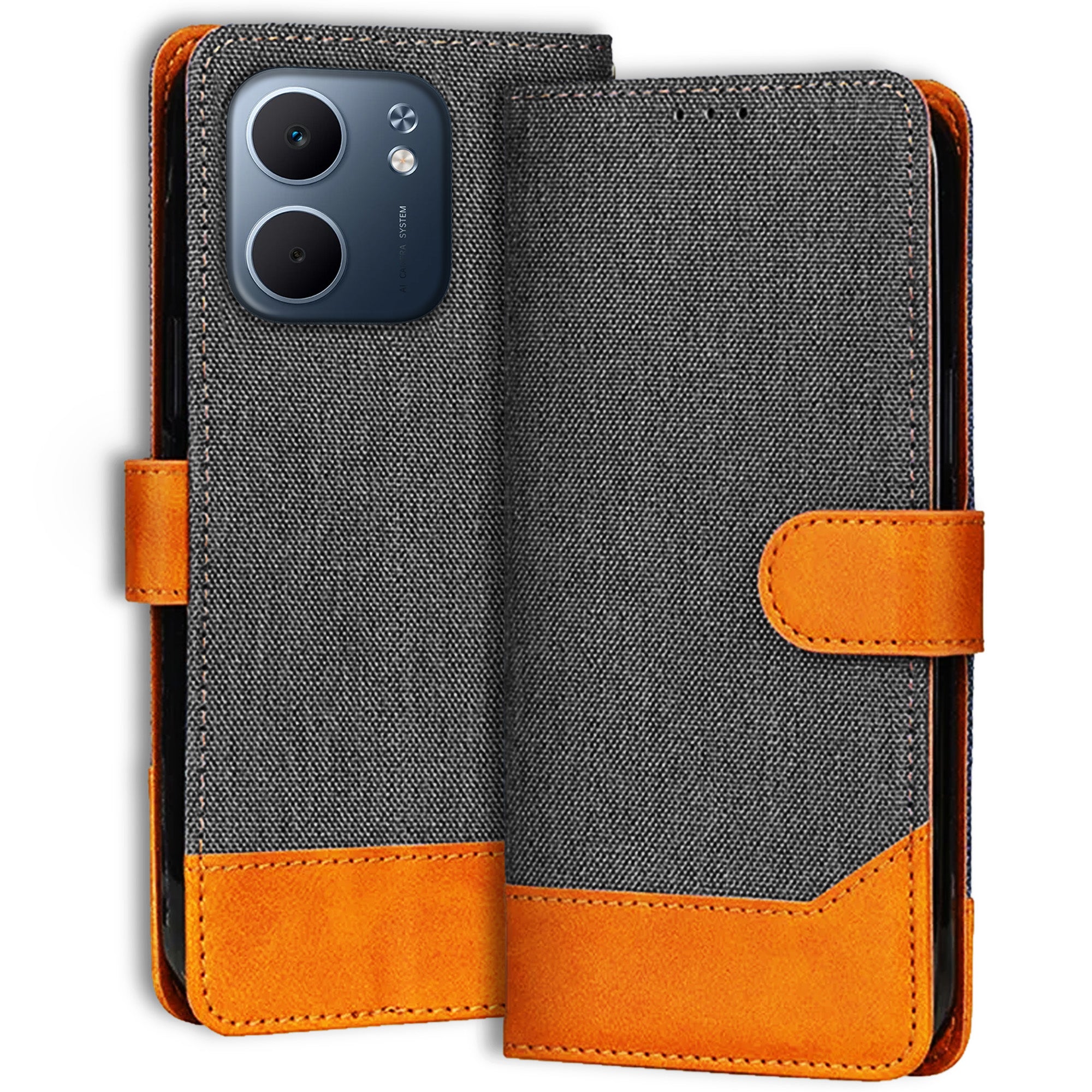 Accesorios Oppo A5X 5G denim flip cover – Grey – Image 1 #color_grey