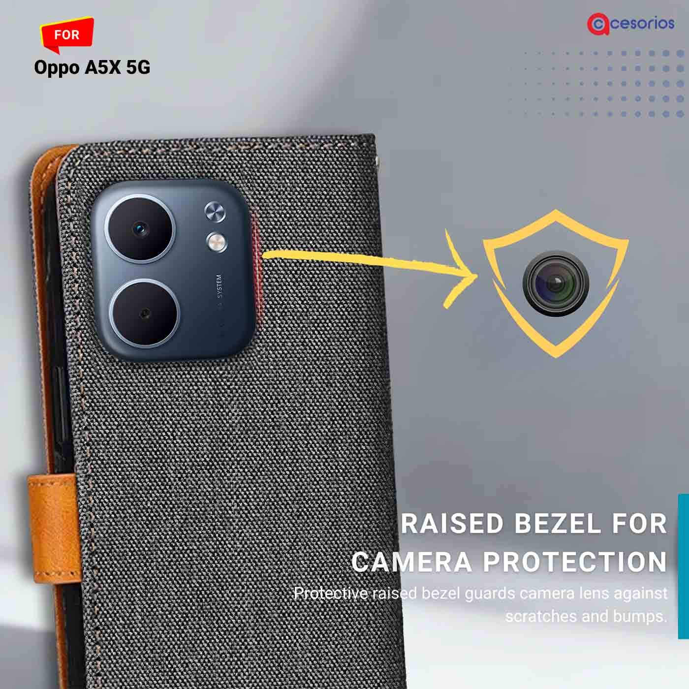 Denim & Leather back panel — Oppo A5X 5G in Grey mobile case