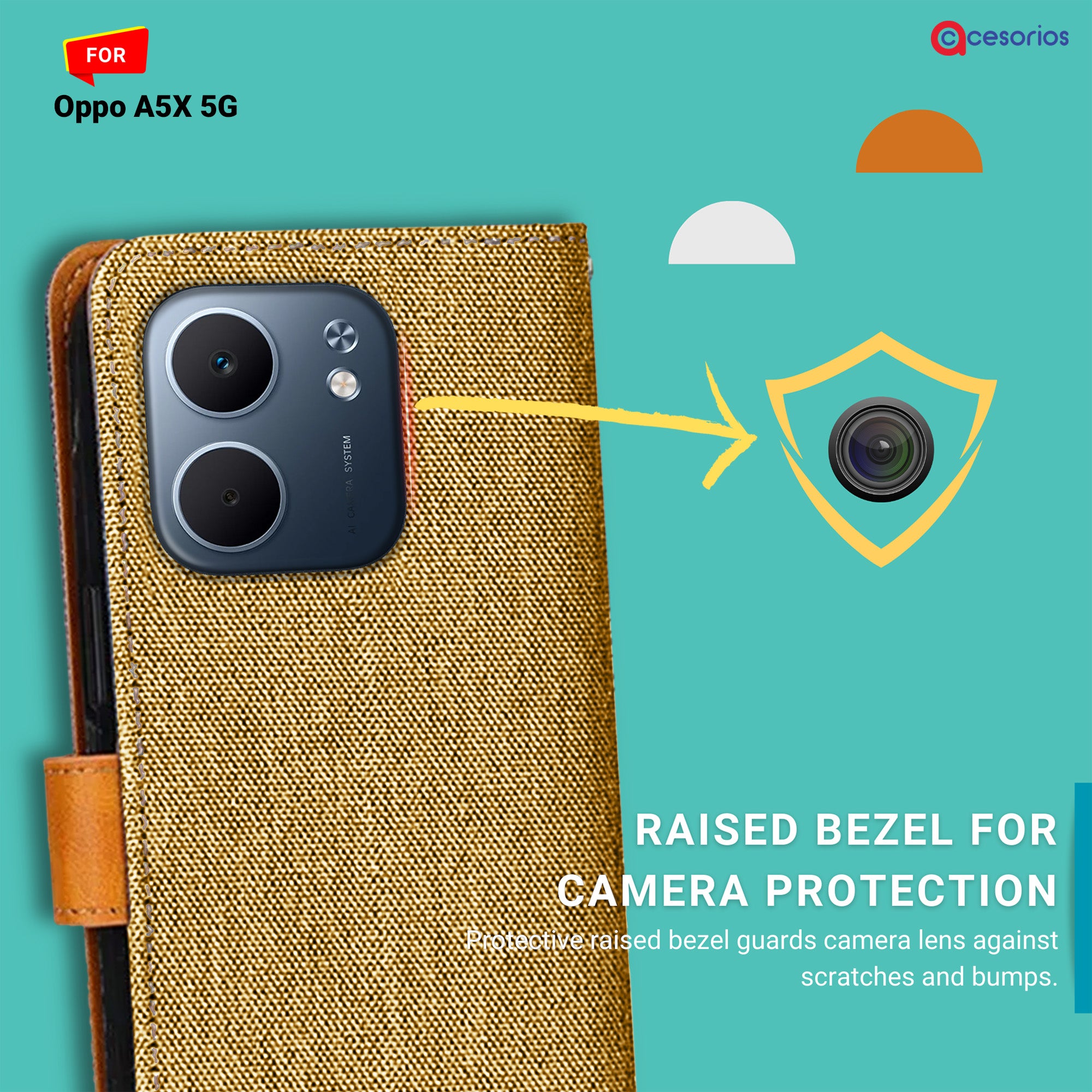 Accesorios Oppo A5X 5G denim flip cover – Light Brown – Image 2 #color_light brown