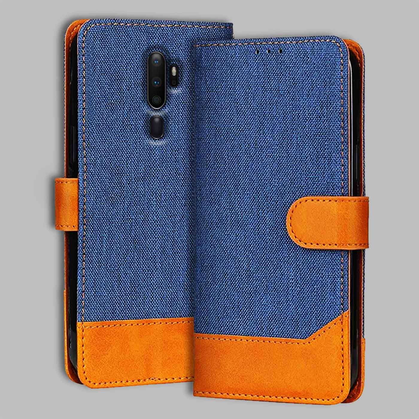 Oppo A5 2020 flip cover in Blue — front view by Accesorios