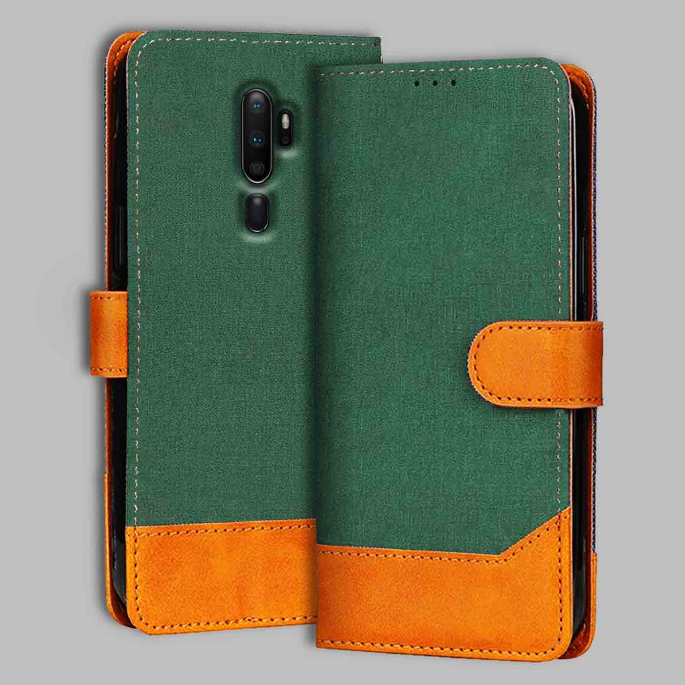 Oppo A5 2020 flip cover in Green — front view by Accesorios