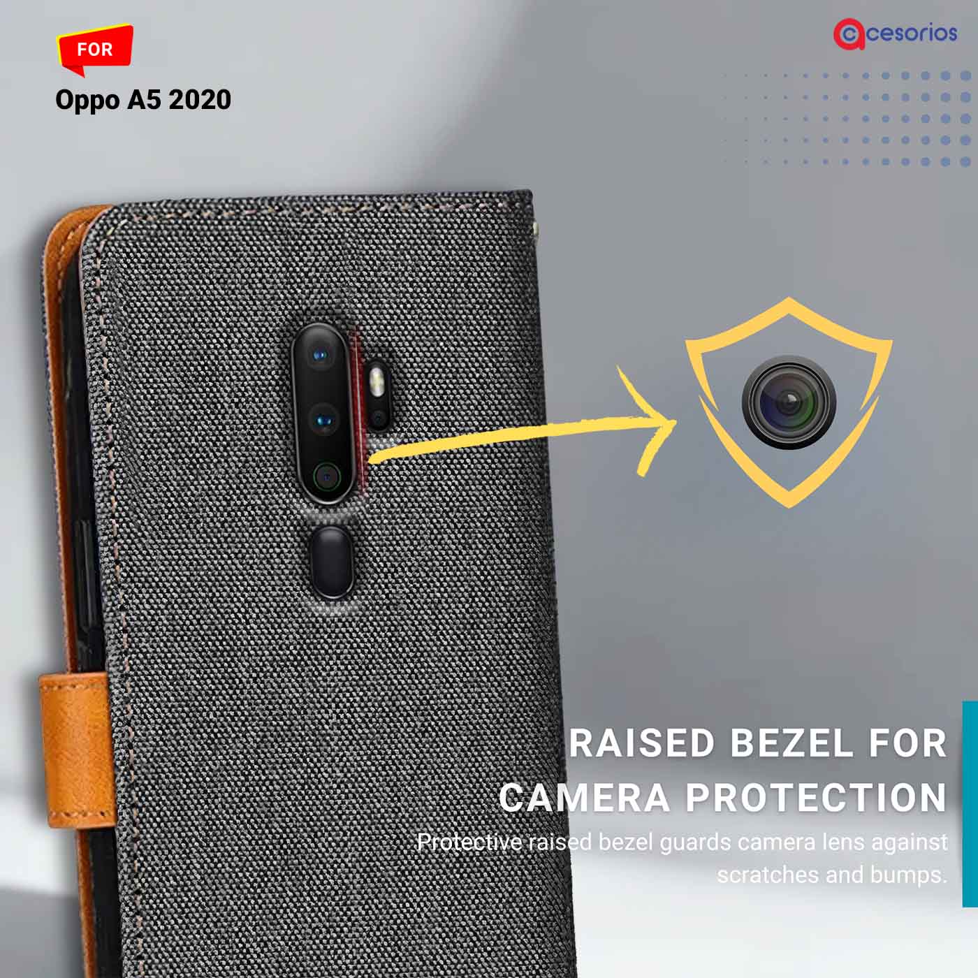Denim & Leather back panel — Oppo A5 2020 in Grey mobile case