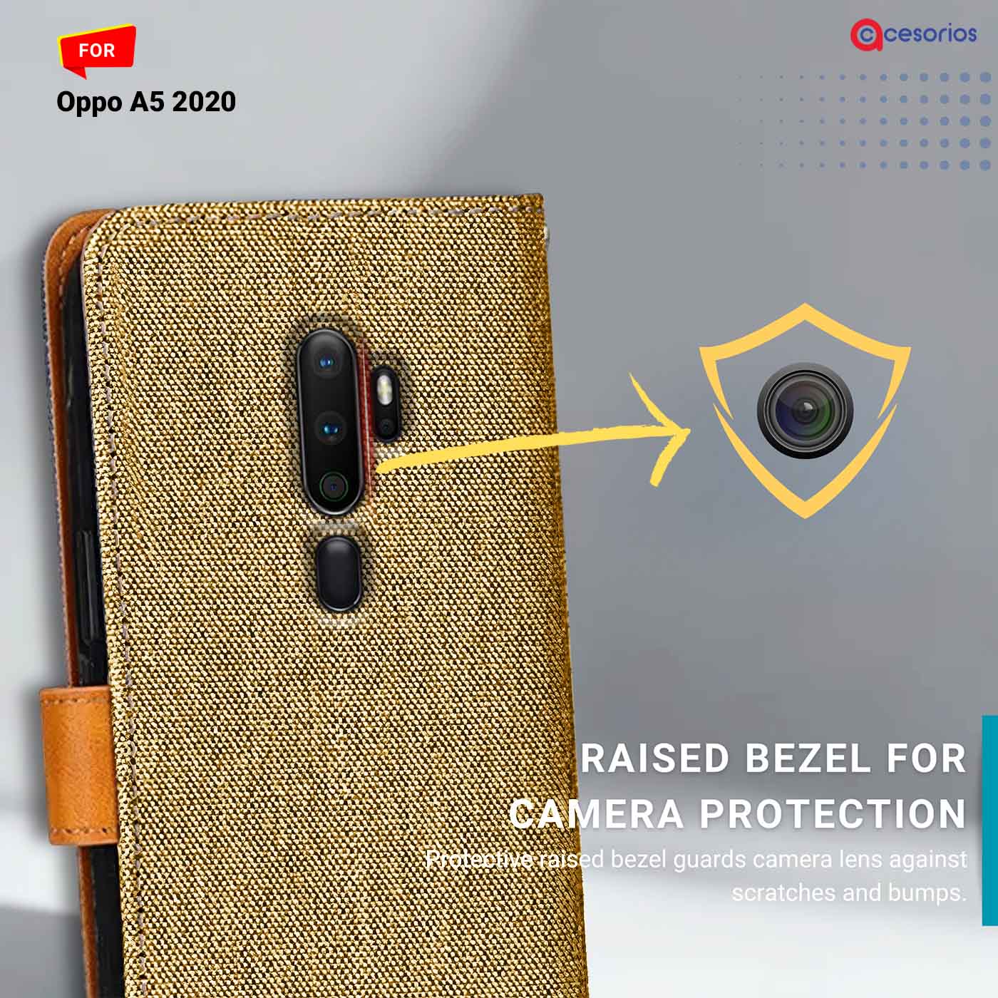 Accesorios Oppo A5 2020 denim flip cover – Light Brown – Image 2 #color_light b