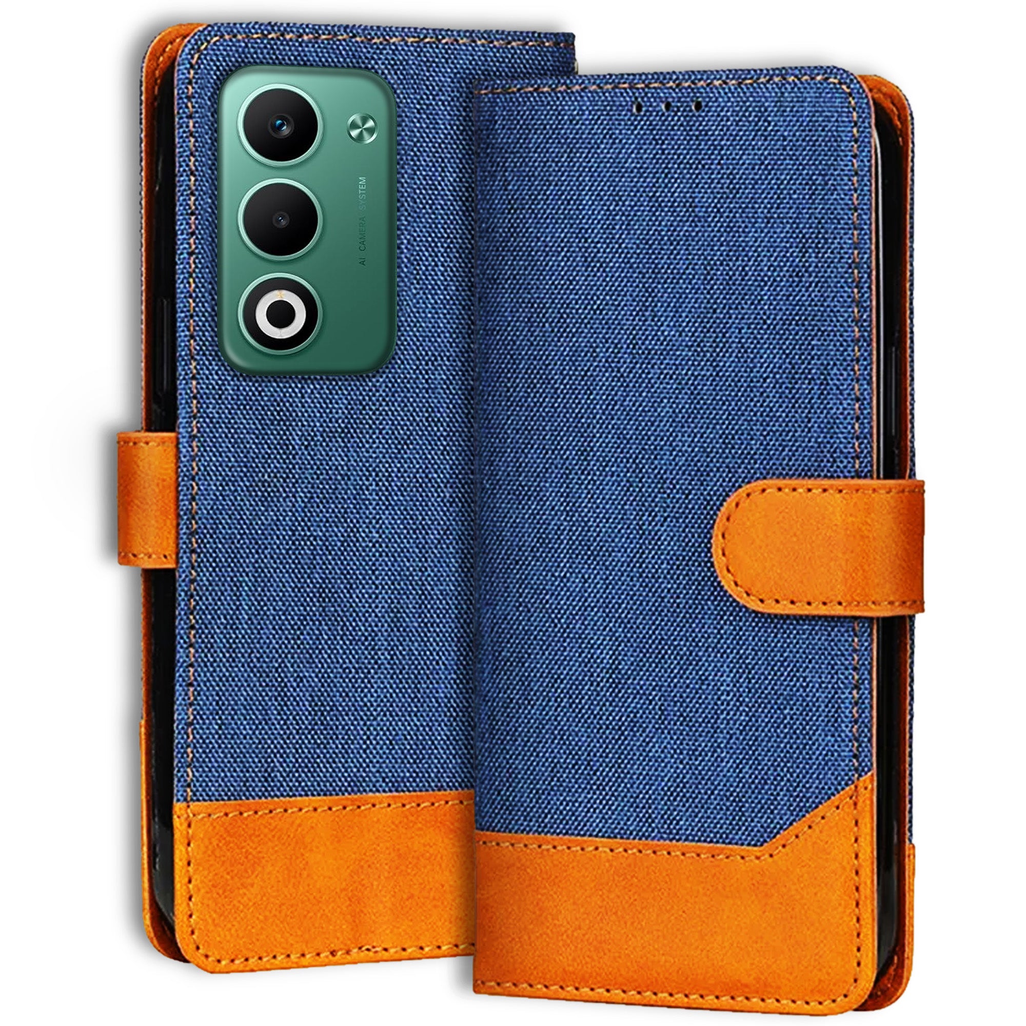 Accesorios Oppo A5 5G denim flip cover – Blue – Image 1 #color_blue