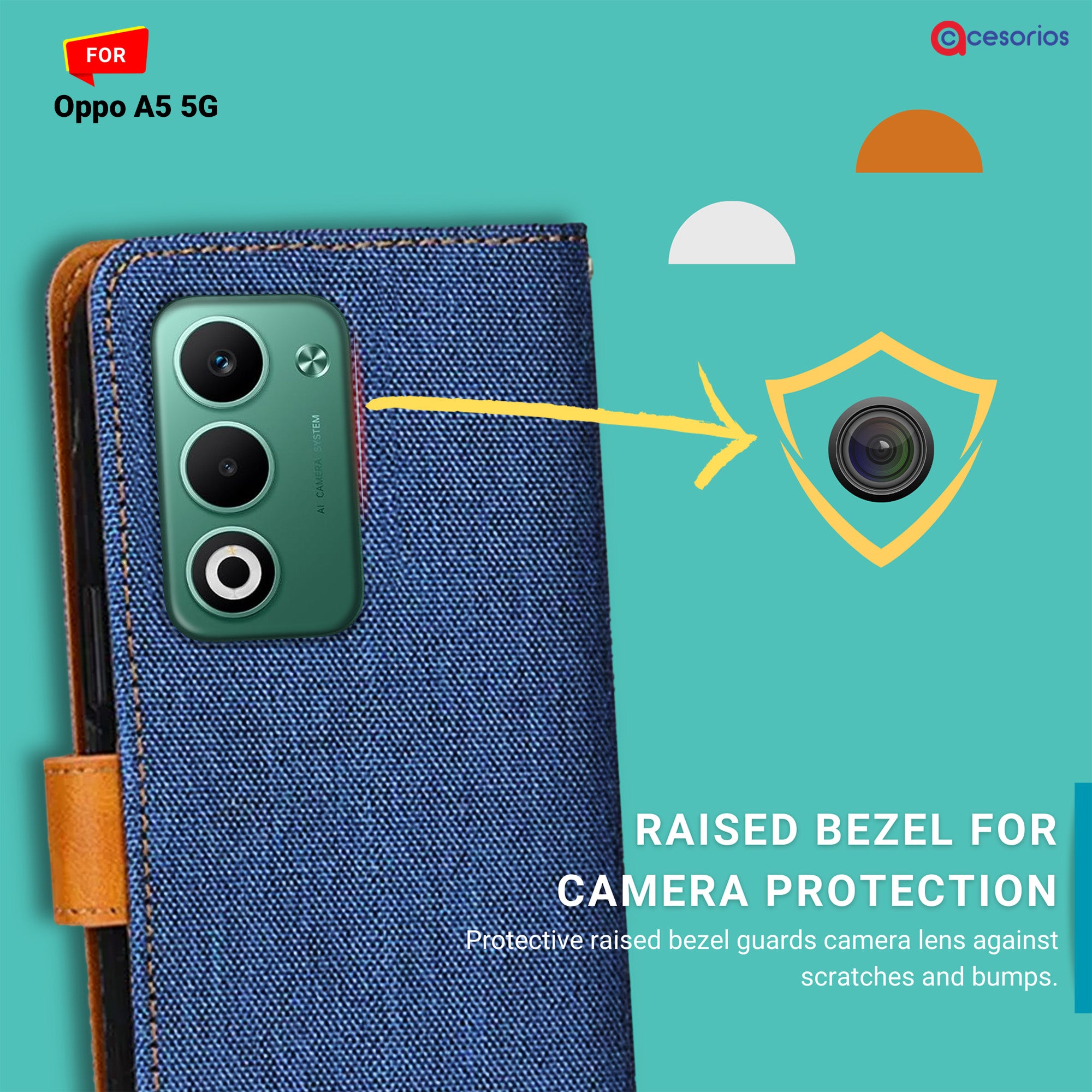 Accesorios Oppo A5 5G denim flip cover – Blue – Image 2 #color_blue